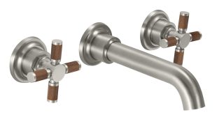 Descanso Two Handle Lavatory Wall Faucet Trim Only - Teak Cross Handle — image 1